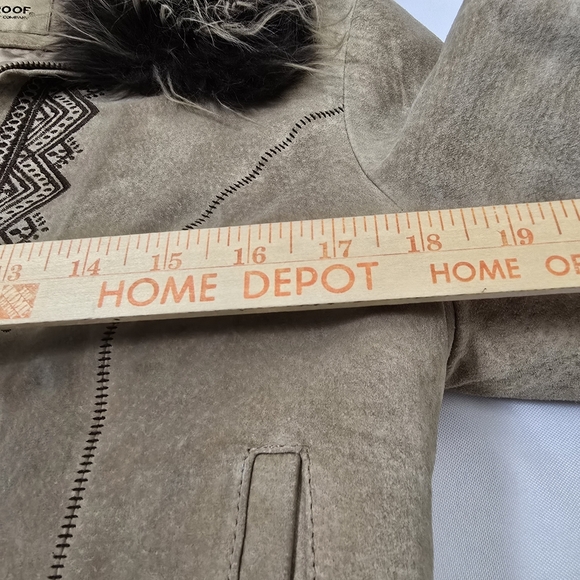 Weatherproof Garment Co. Vtg  Suede Leather Tan Embroidered Penny Lane Coat M - Picture 10 of 17